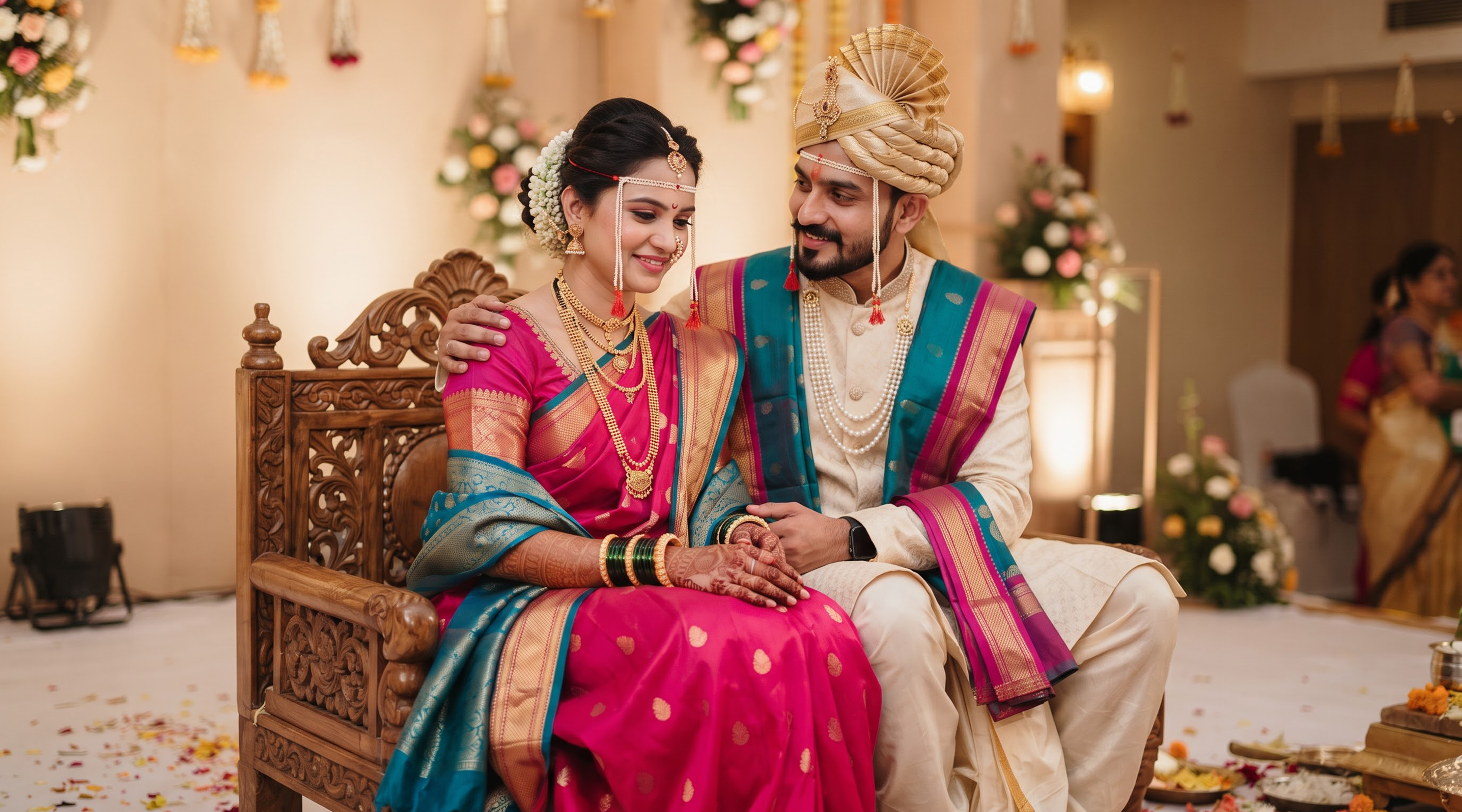 Bride and groom in traditional attire
